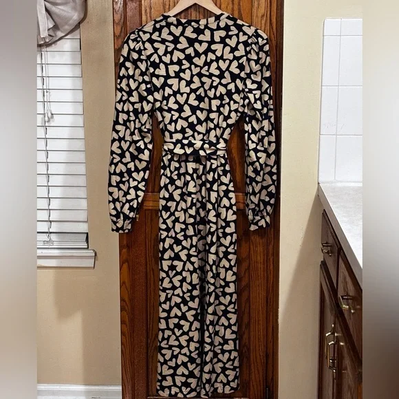 Boden Naomi Long Sleeve Jersey Dress Women’s French Navy Hearts Scattered 10 R - Picture 4 of 15